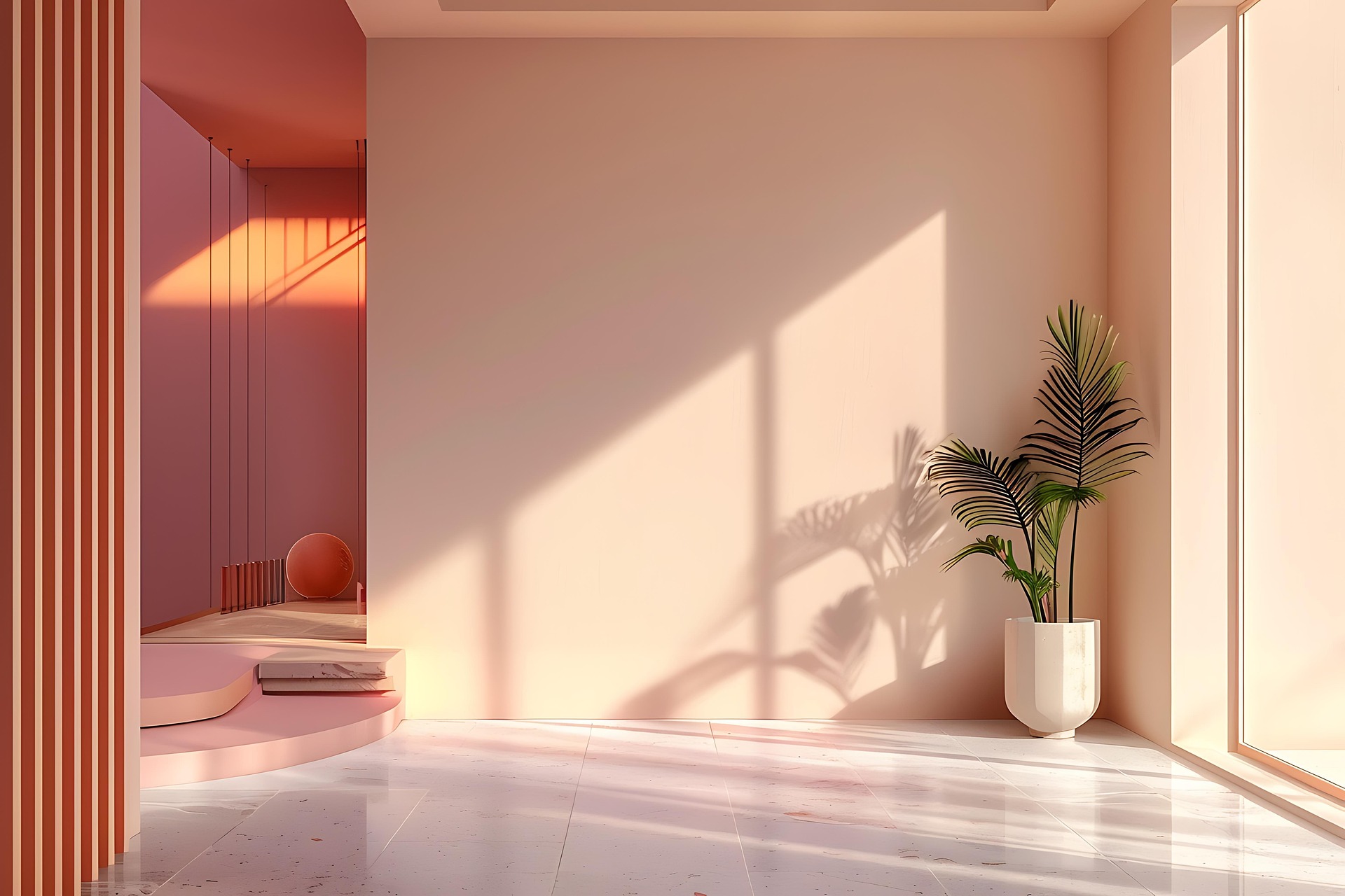 Interno moderno con parete rosa